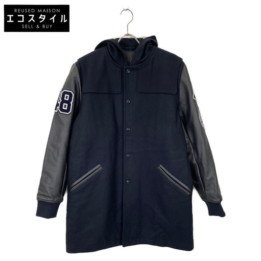 VAN JACKET ヴァンジャケット KW-86508 ネイビー レザー切替 ロングジャケット ジャケット L