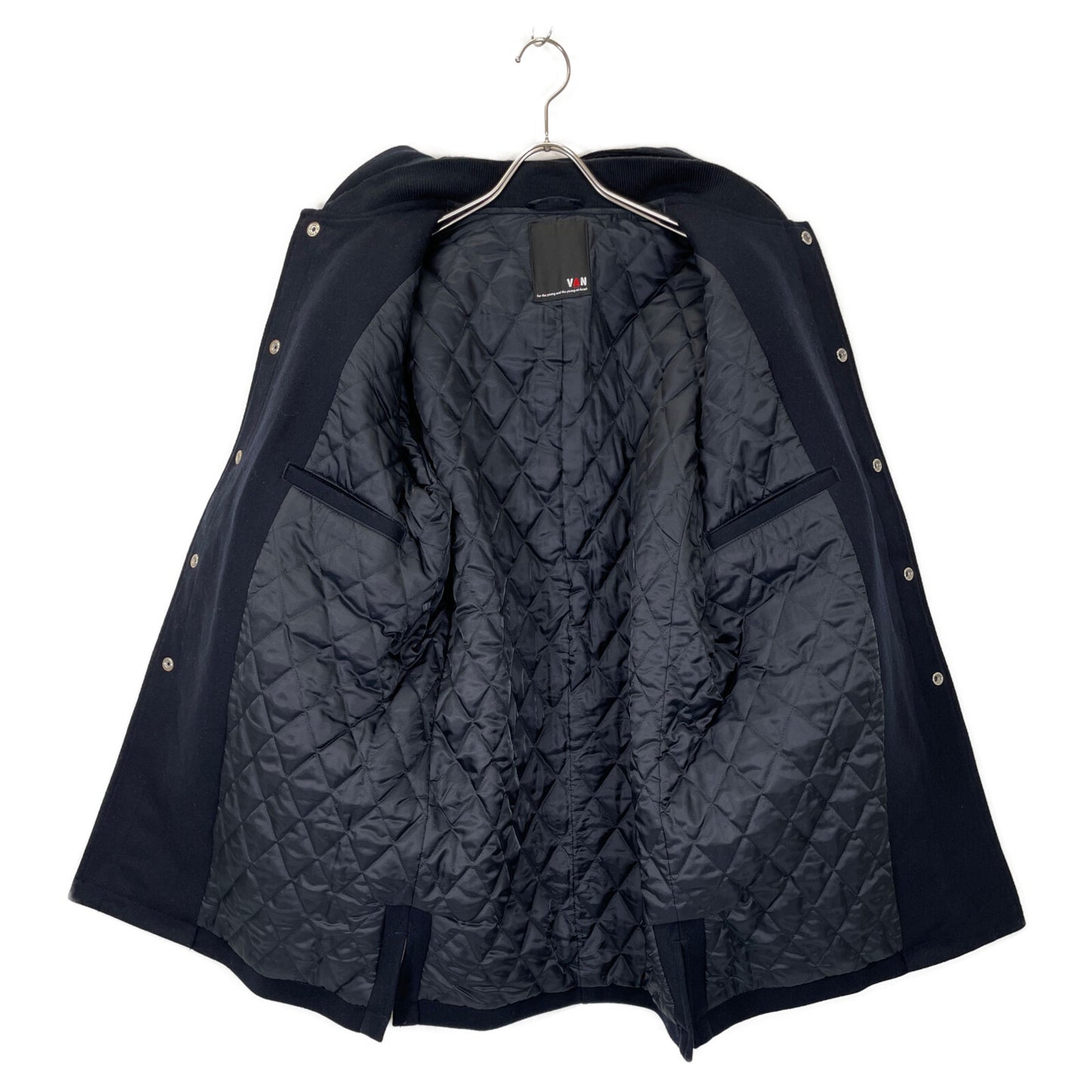 VAN JACKET ヴァンジャケット KW-86508 ネイビー レザー切替 ロングジャケット ジャケット L