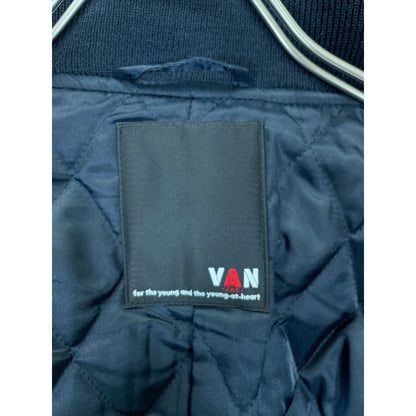 VAN JACKET ヴァンジャケット KW-86508 ネイビー レザー切替 ロングジャケット ジャケット L