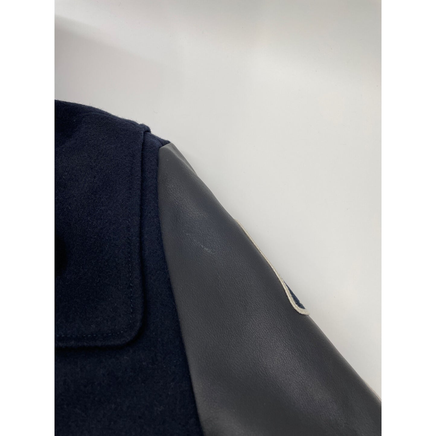 VAN JACKET ヴァンジャケット KW-86508 ネイビー レザー切替 ロングジャケット ジャケット L