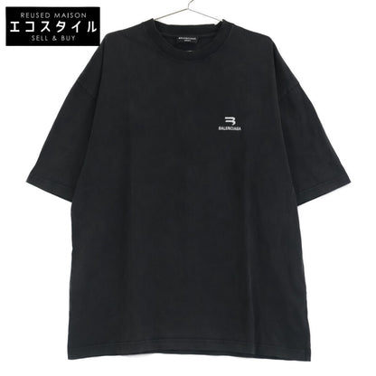 BALENCIAGA バレンシアガ 612966 ﾌﾞﾗｯｸ 21年製 ﾜﾝﾎﾟｲﾝﾄ ｸﾙｰﾈｯｸTｼｬﾂ トップス L