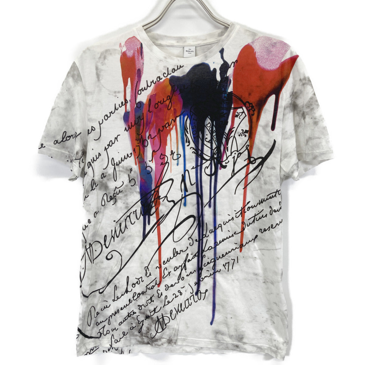 berluti ベルルッティ ﾎﾜｲﾄ×ﾚｯﾄﾞ R17JRS46JAEC ｶﾘｸﾞﾗﾌｨ ﾌﾟﾘﾝﾄｶｯﾄｿｰ トップス XS