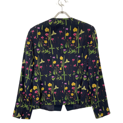 AKRIS アクリス ネイビー シルク フラワー ノーカラージャケット ジャケット 42