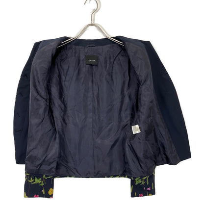 AKRIS アクリス ネイビー シルク フラワー ノーカラージャケット ジャケット 42