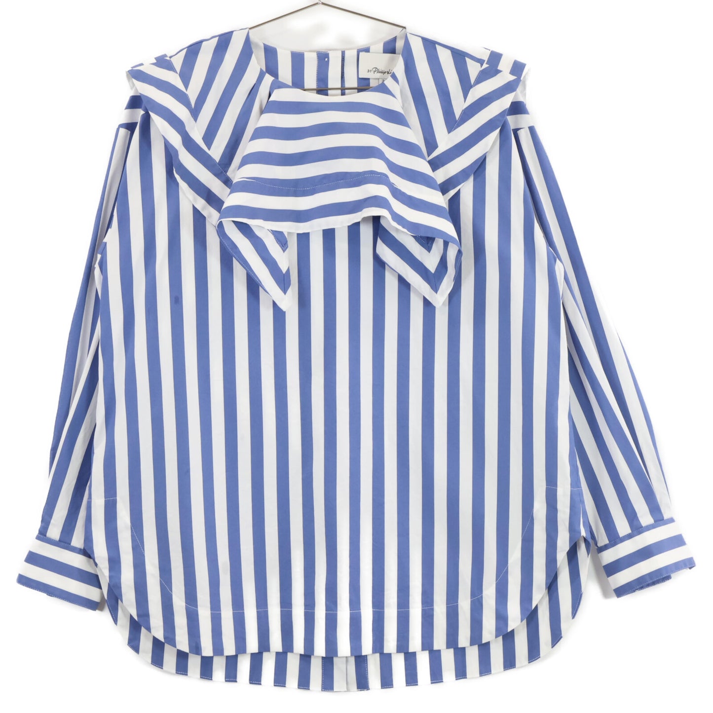 3.1 Phillip lim スリーワンフィリップリム ブルー×ホワイト LS ドレープハンカチカラー トップス 2