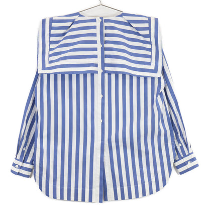 3.1 Phillip lim スリーワンフィリップリム ブルー×ホワイト LS ドレープハンカチカラー トップス 2