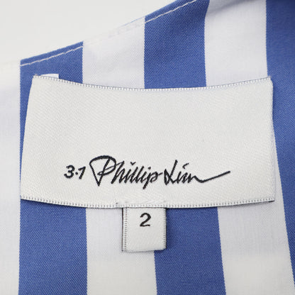 3.1 Phillip lim スリーワンフィリップリム ブルー×ホワイト LS ドレープハンカチカラー トップス 2