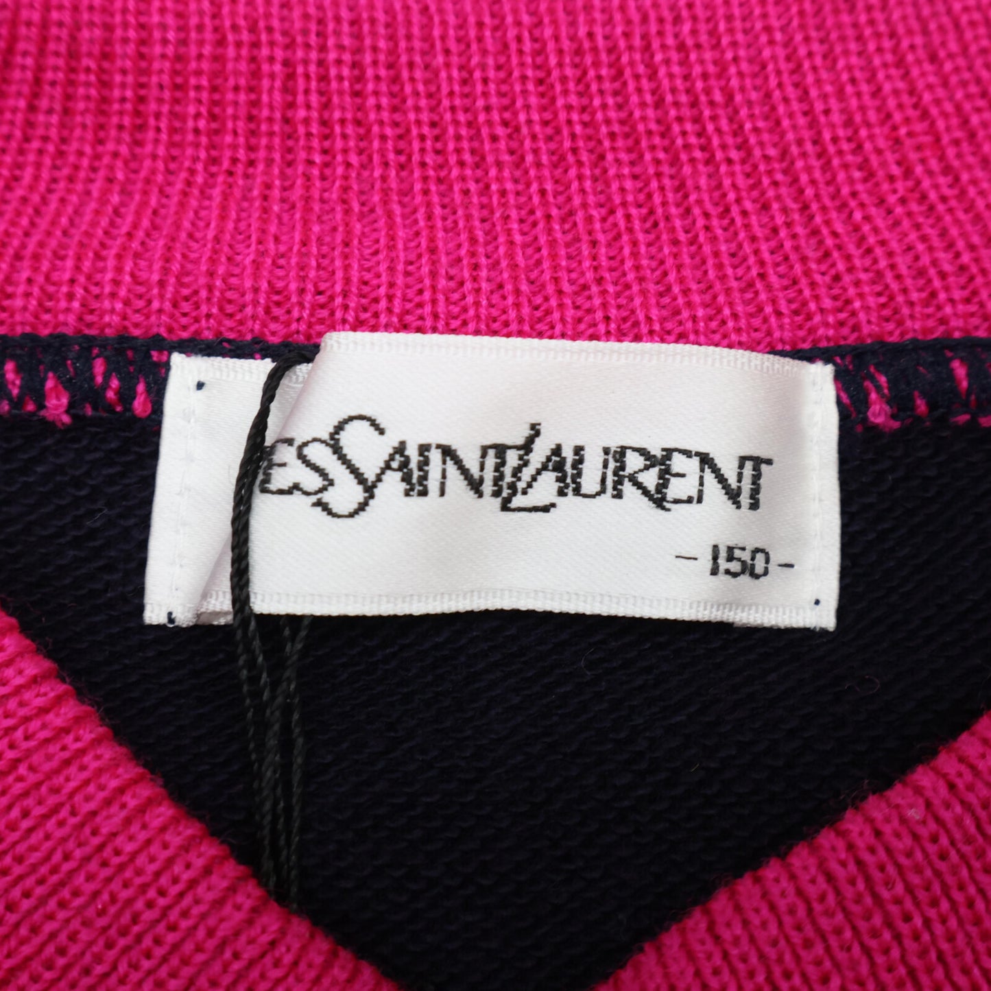 Yves Saint-Laurent イヴサンローラン ﾈｲﾋﾞｰ×ﾋﾟﾝｸ ｺｯﾄﾝ 花柄刺繍 ﾄｯﾌﾟｽ トップス 150