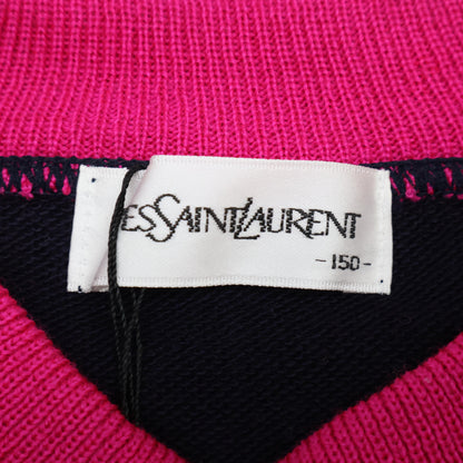 Yves Saint-Laurent イヴサンローラン ﾈｲﾋﾞｰ×ﾋﾟﾝｸ ｺｯﾄﾝ 花柄刺繍 ﾄｯﾌﾟｽ トップス 150