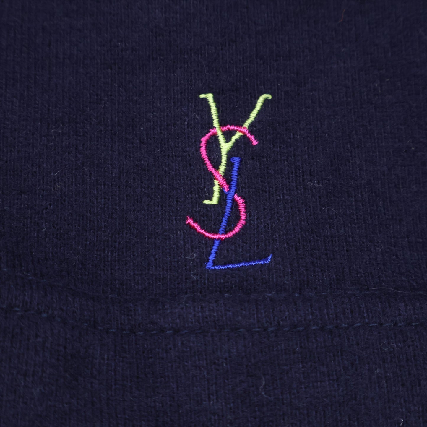 Yves Saint-Laurent イヴサンローラン ﾈｲﾋﾞｰ×ﾋﾟﾝｸ ｺｯﾄﾝ 花柄刺繍 ﾄｯﾌﾟｽ トップス 150