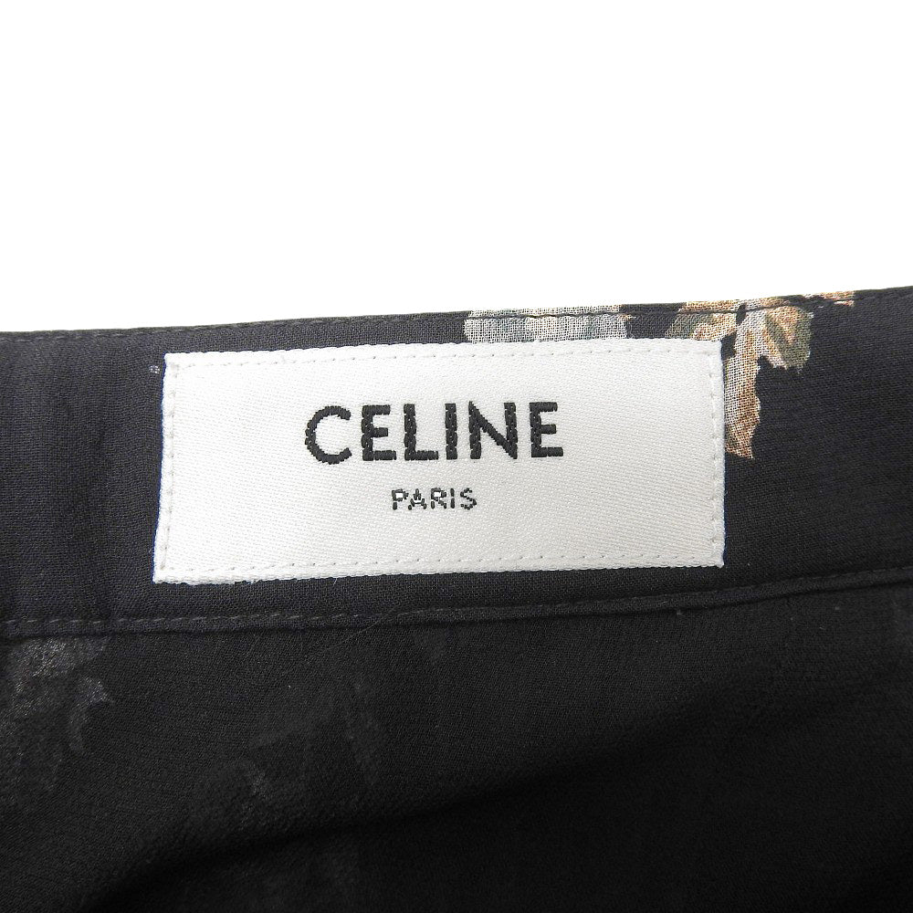 CELINE セリーヌ 美品 シルク フラワー シアー プリーツスカート レディース ブラック 36 2J369800T.96NB スカート 36