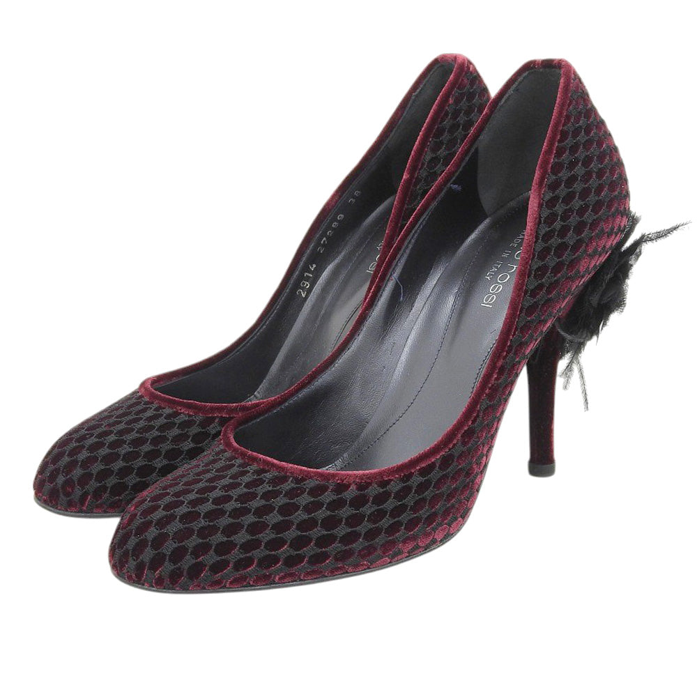 Sergio Rossi セルジオロッシ 新品同様 ベルベット ヒールパンプス レディース ボルドー×ブラック 38 シューズ 38