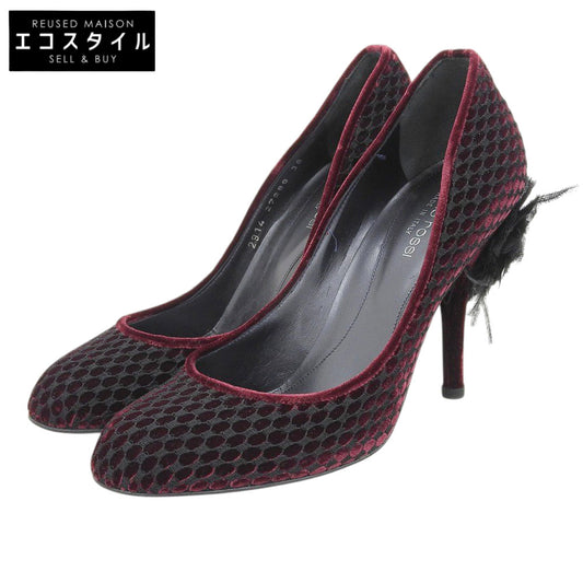 Sergio Rossi セルジオロッシ 新品同様 ベルベット ヒールパンプス レディース ボルドー×ブラック 38 シューズ 38