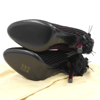 Sergio Rossi セルジオロッシ 新品同様 ベルベット ヒールパンプス レディース ボルドー×ブラック 38 シューズ 38