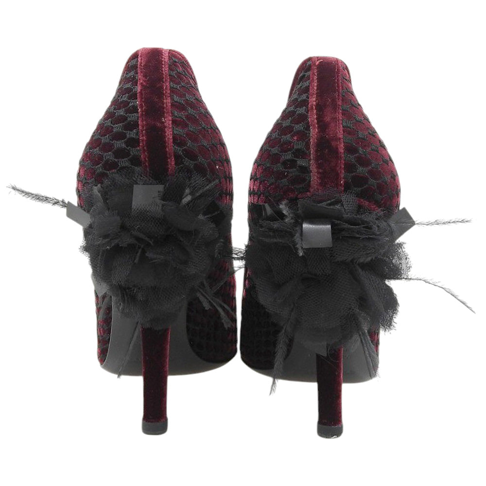 Sergio Rossi セルジオロッシ 新品同様 ベルベット ヒールパンプス レディース ボルドー×ブラック 38 シューズ 38