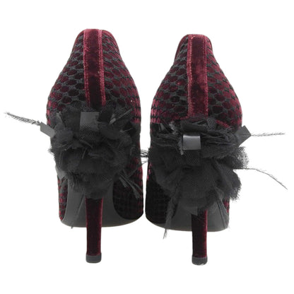 Sergio Rossi セルジオロッシ 新品同様 ベルベット ヒールパンプス レディース ボルドー×ブラック 38 シューズ 38