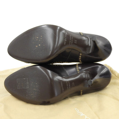 Sergio Rossi セルジオロッシ 美品 レザー レースアップ ラウンドトゥ ヒールパンプス レディース ブラウン 38 シューズ 38