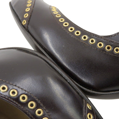 Sergio Rossi セルジオロッシ 美品 レザー レースアップ ラウンドトゥ ヒールパンプス レディース ブラウン 38 シューズ 38