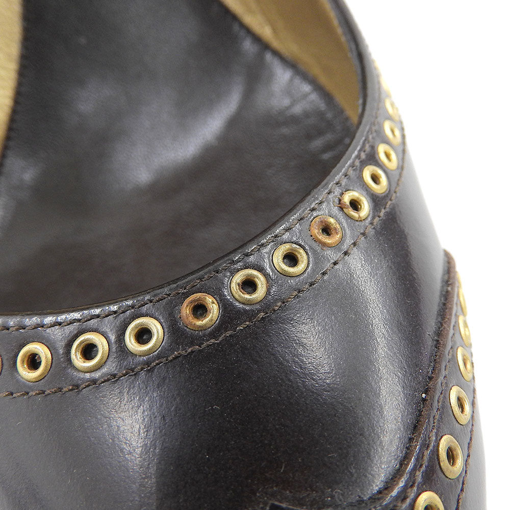 Sergio Rossi セルジオロッシ 美品 レザー レースアップ ラウンドトゥ ヒールパンプス レディース ブラウン 38 シューズ 38