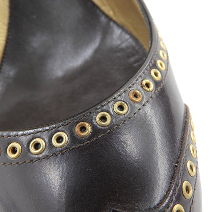 Sergio Rossi セルジオロッシ 美品 レザー レースアップ ラウンドトゥ ヒールパンプス レディース ブラウン 38 シューズ 38