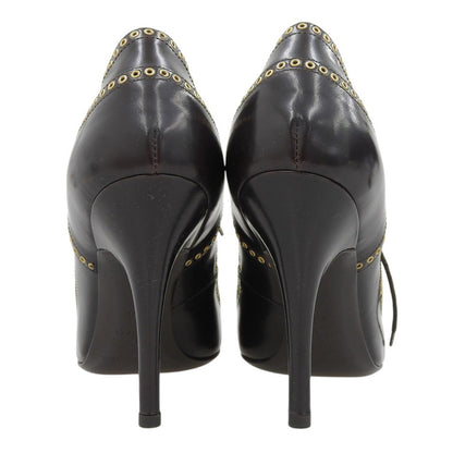 Sergio Rossi セルジオロッシ 美品 レザー レースアップ ラウンドトゥ ヒールパンプス レディース ブラウン 38 シューズ 38