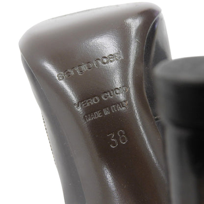 Sergio Rossi セルジオロッシ 美品 レザー レースアップ ラウンドトゥ ヒールパンプス レディース ブラウン 38 シューズ 38