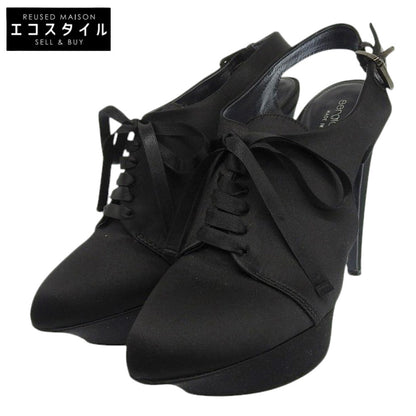 Sergio Rossi セルジオロッシ 美品 サテン レースアップ ヒールパンプス レディース ブラック 38 シューズ 38