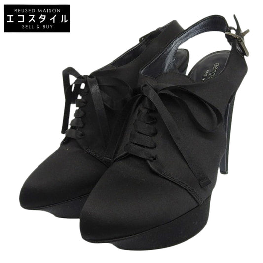 Sergio Rossi セルジオロッシ 美品 サテン レースアップ ヒールパンプス レディース ブラック 38 シューズ 38