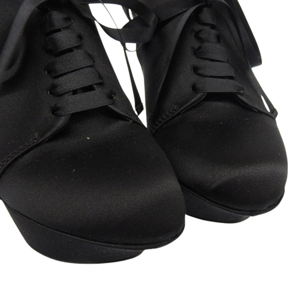 Sergio Rossi セルジオロッシ 美品 サテン レースアップ ヒールパンプス レディース ブラック 38 シューズ 38