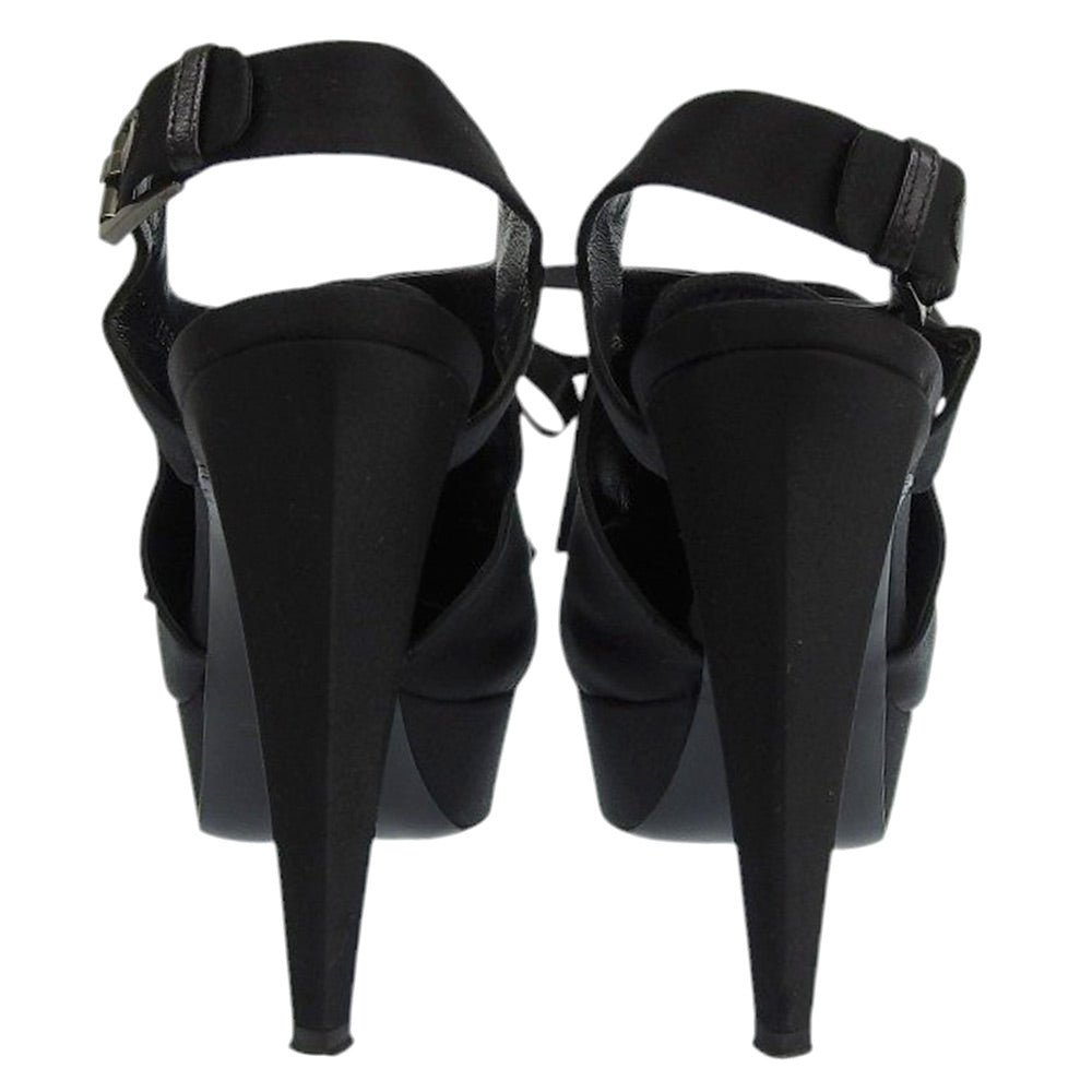 Sergio Rossi セルジオロッシ 美品 サテン レースアップ ヒールパンプス レディース ブラック 38 シューズ 38