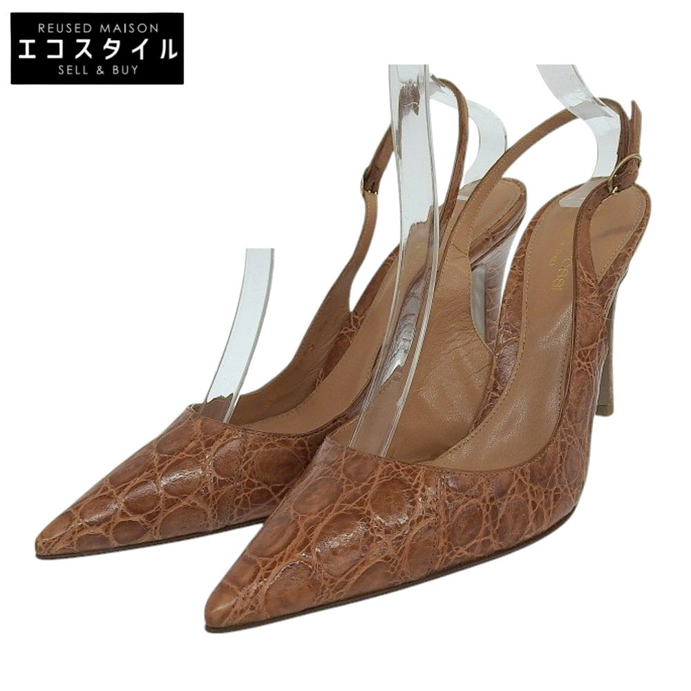 Sergio Rossi セルジオロッシ 美品 型押し レザー ポインテッドトゥ ヒールパンプス レディース ブラウン 37 1/2 パンプス シューズ 37.5