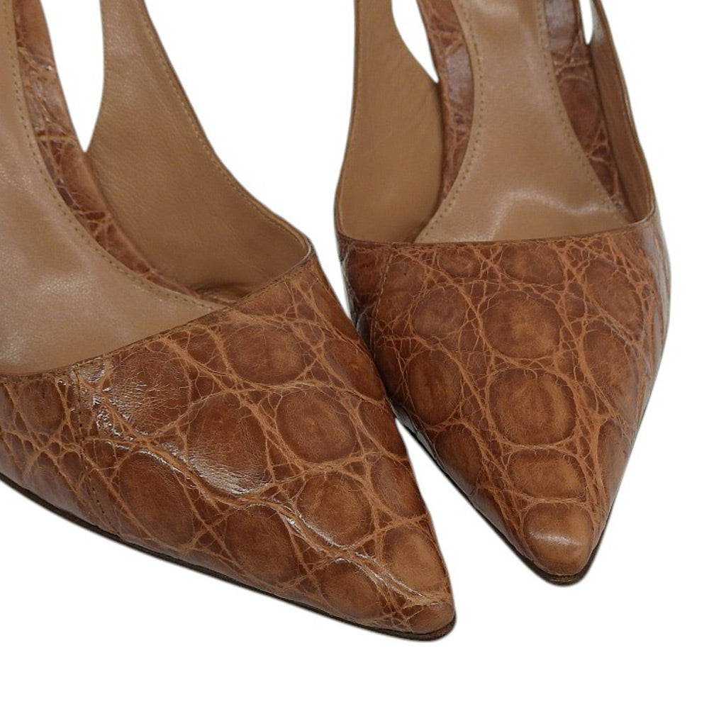 Sergio Rossi セルジオロッシ 美品 型押し レザー ポインテッドトゥ ヒールパンプス レディース ブラウン 37 1/2 パンプス シューズ 37.5