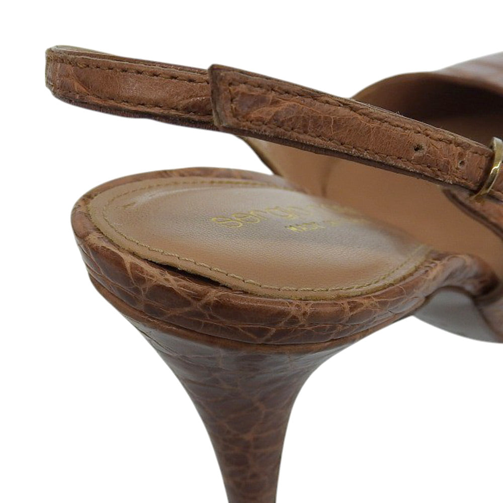 Sergio Rossi セルジオロッシ 美品 型押し レザー ポインテッドトゥ ヒールパンプス レディース ブラウン 37 1/2 パンプス シューズ 37.5