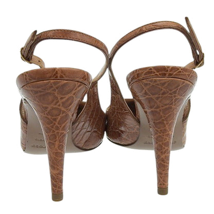 Sergio Rossi セルジオロッシ 美品 型押し レザー ポインテッドトゥ ヒールパンプス レディース ブラウン 37 1/2 パンプス シューズ 37.5