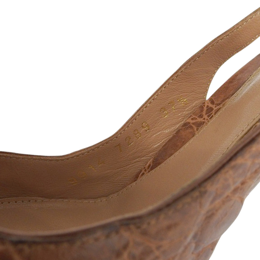 Sergio Rossi セルジオロッシ 美品 型押し レザー ポインテッドトゥ ヒールパンプス レディース ブラウン 37 1/2 パンプス シューズ 37.5