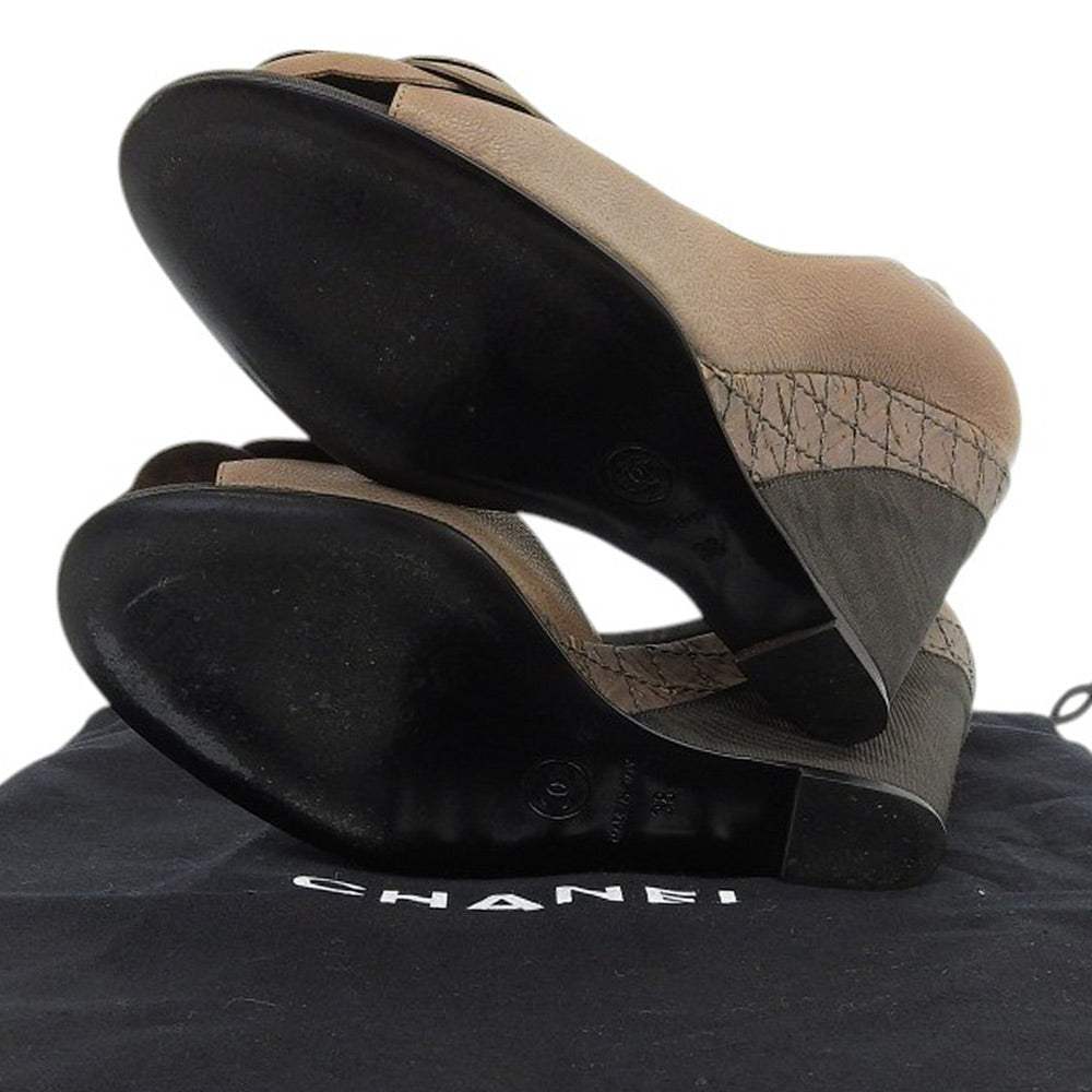 CHANEL シャネル カメリア ココマーク コルクウェッジソール パンプス レディース ブラウン 38 シューズ 38