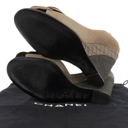 CHANEL シャネル カメリア ココマーク コルクウェッジソール パンプス レディース ブラウン 38 シューズ 38