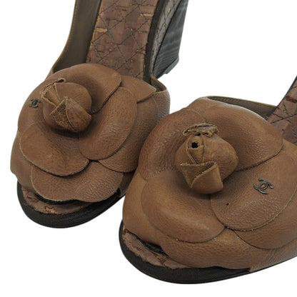 CHANEL シャネル カメリア ココマーク コルクウェッジソール パンプス レディース ブラウン 38 シューズ 38