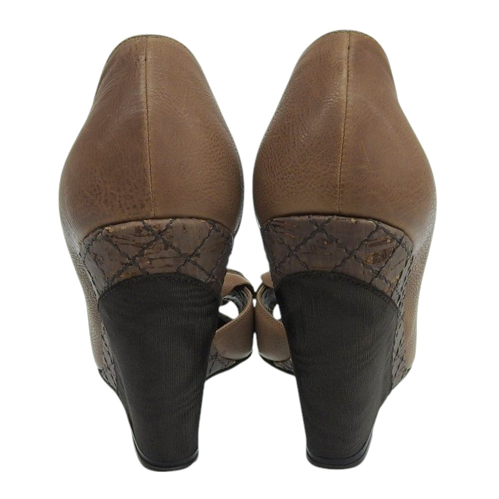 CHANEL シャネル カメリア ココマーク コルクウェッジソール パンプス レディース ブラウン 38 シューズ 38