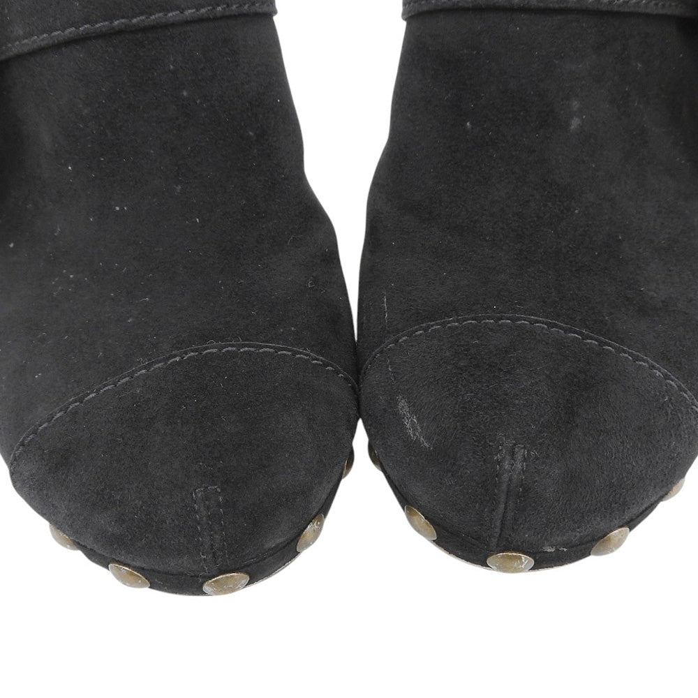 CHANEL シャネル スエード フラワーコサージュ ウッド ヒール サンダル レディース ブラック 38 1/2 シューズ 38 1/2