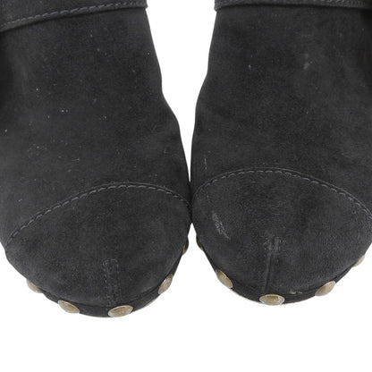 CHANEL シャネル スエード フラワーコサージュ ウッド ヒール サンダル レディース ブラック 38 1/2 シューズ 38 1/2