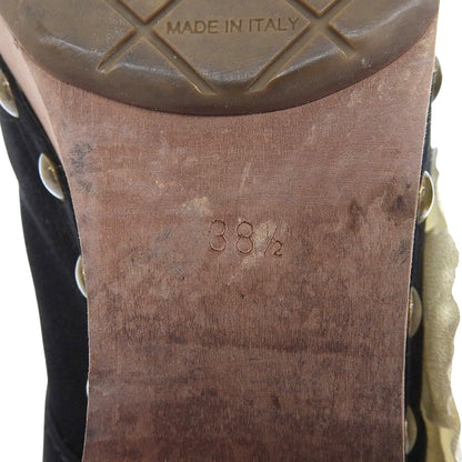 CHANEL シャネル スエード フラワーコサージュ ウッド ヒール サンダル レディース ブラック 38 1/2 シューズ 38 1/2