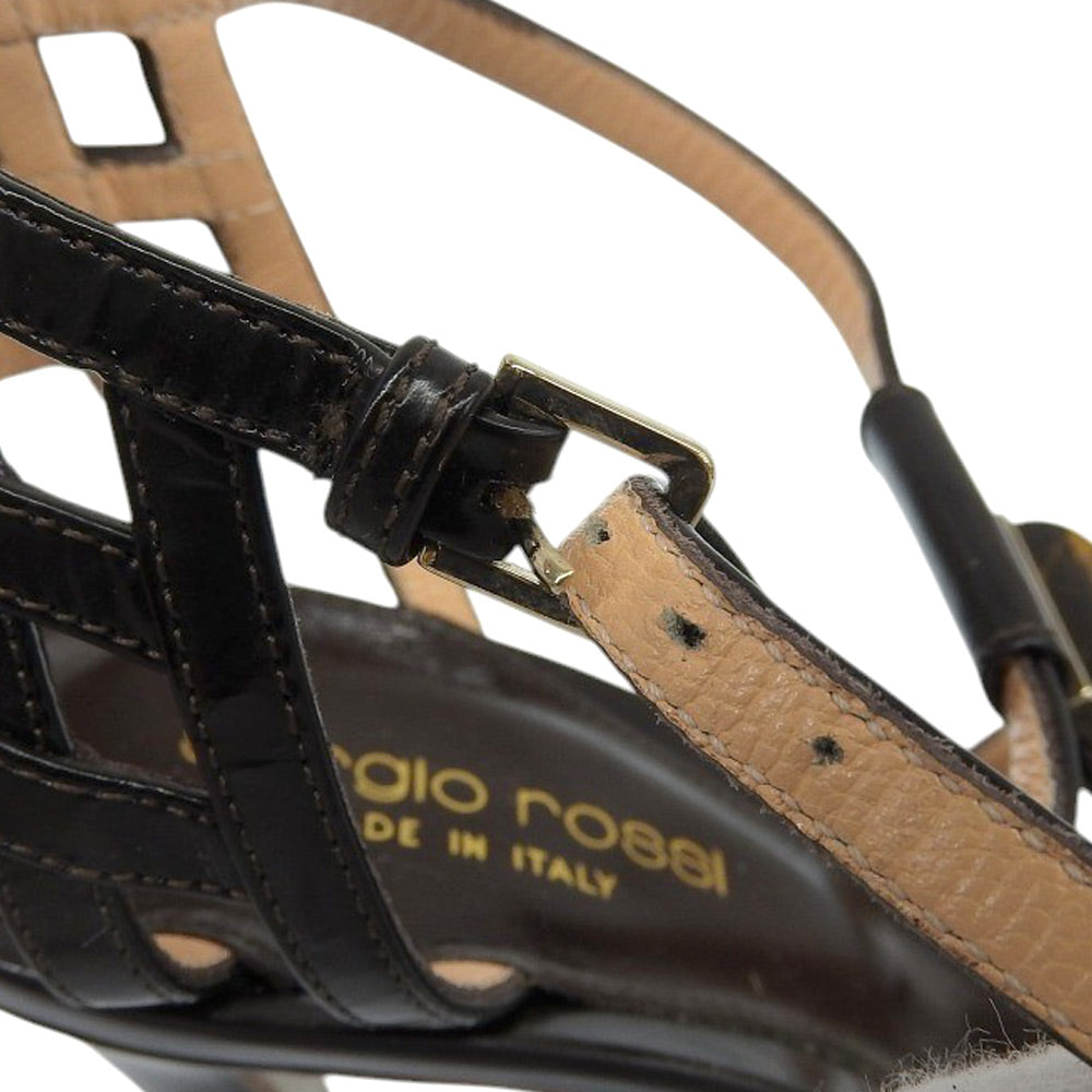 Sergio Rossi セルジオロッシ レザー ビジュー ストラップサンダル レディース ブラック 38 シューズ 38