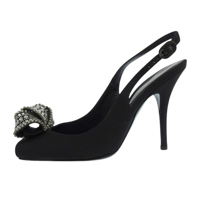 Sergio Rossi セルジオロッシ 美品 ビジュー オープントゥ ストラップ スリングバック パンプス レディース ブラック 38 シューズ 38