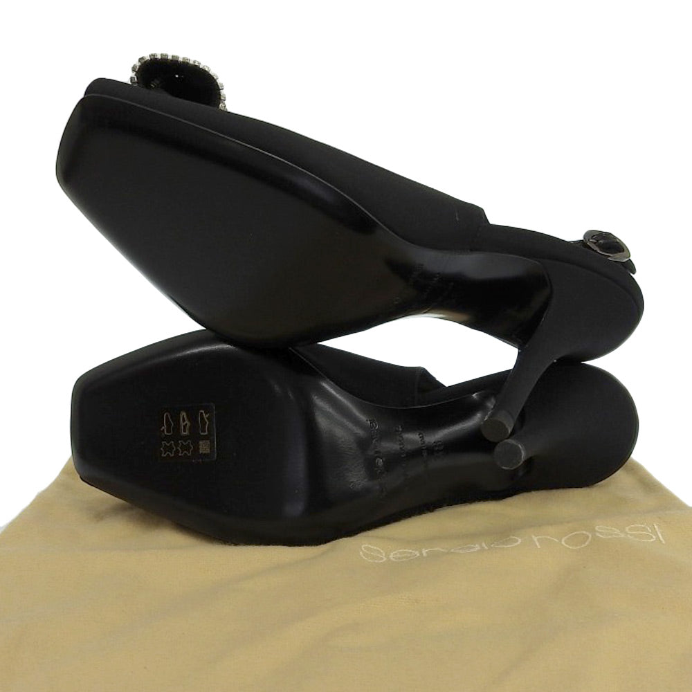 Sergio Rossi セルジオロッシ 美品 ビジュー オープントゥ ストラップ スリングバック パンプス レディース ブラック 38 シューズ 38