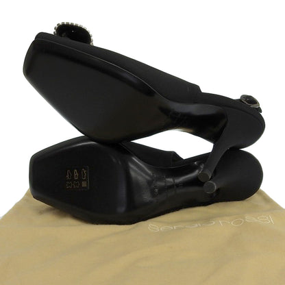 Sergio Rossi セルジオロッシ 美品 ビジュー オープントゥ ストラップ スリングバック パンプス レディース ブラック 38 シューズ 38