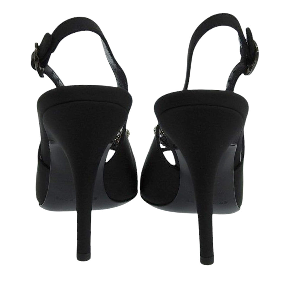 Sergio Rossi セルジオロッシ 美品 ビジュー オープントゥ ストラップ スリングバック パンプス レディース ブラック 38 シューズ 38