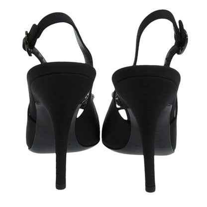 Sergio Rossi セルジオロッシ 美品 ビジュー オープントゥ ストラップ スリングバック パンプス レディース ブラック 38 シューズ 38