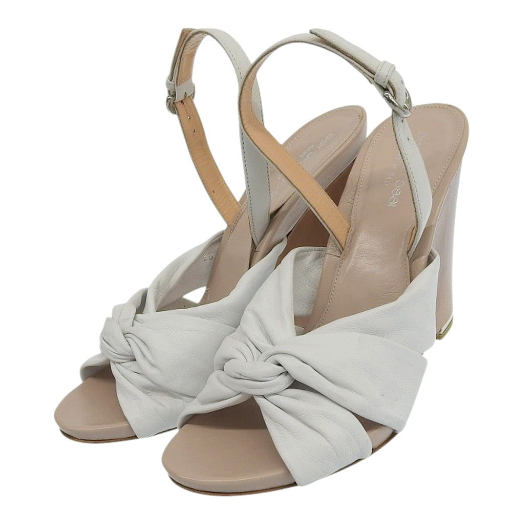 Sergio Rossi セルジオロッシ リボンデザイン 厚底 ハイヒール アンクルストラップ サンダル レディース ホワイト 38 シューズ 38