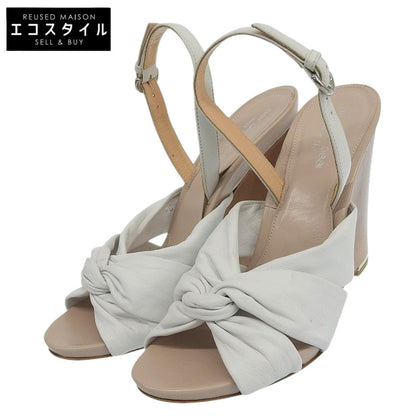 Sergio Rossi セルジオロッシ リボンデザイン 厚底 ハイヒール アンクルストラップ サンダル レディース ホワイト 38 シューズ 38